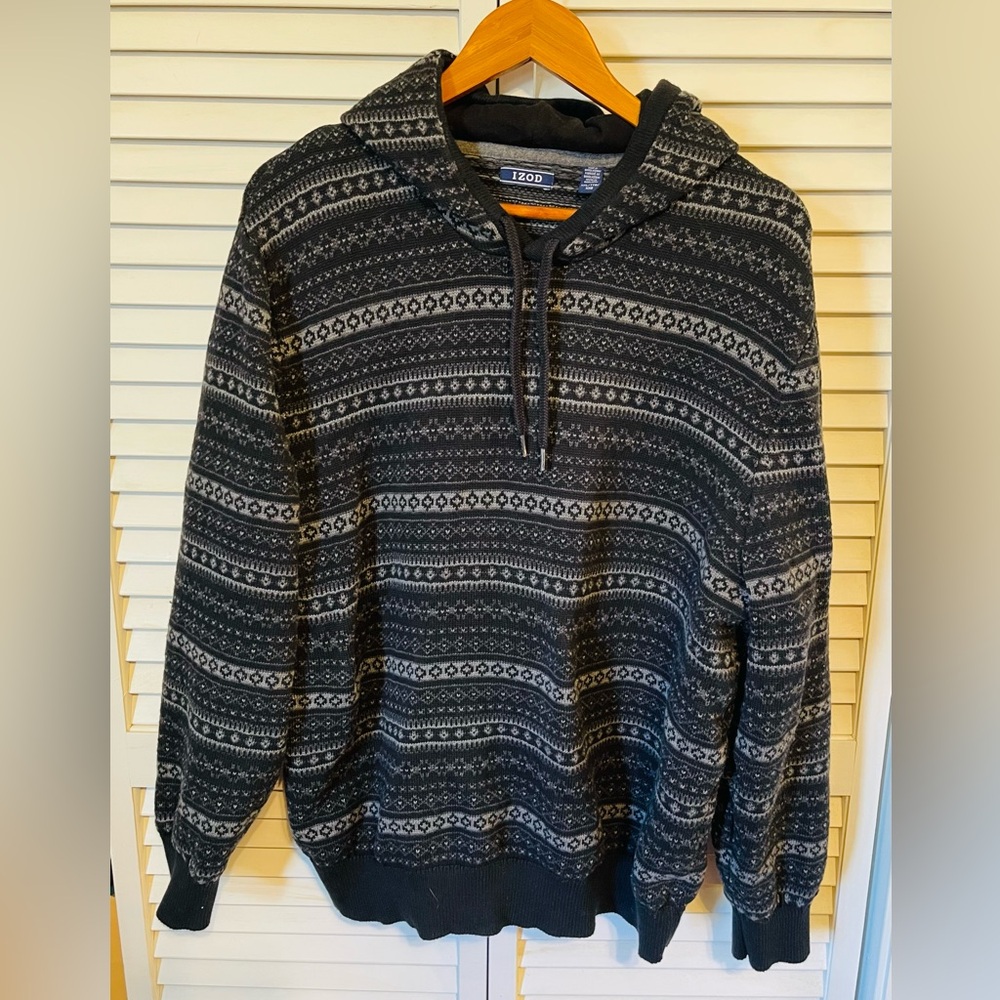 Izod Sweater Men XXL Adult Black White Hooded Drawstring Pockets